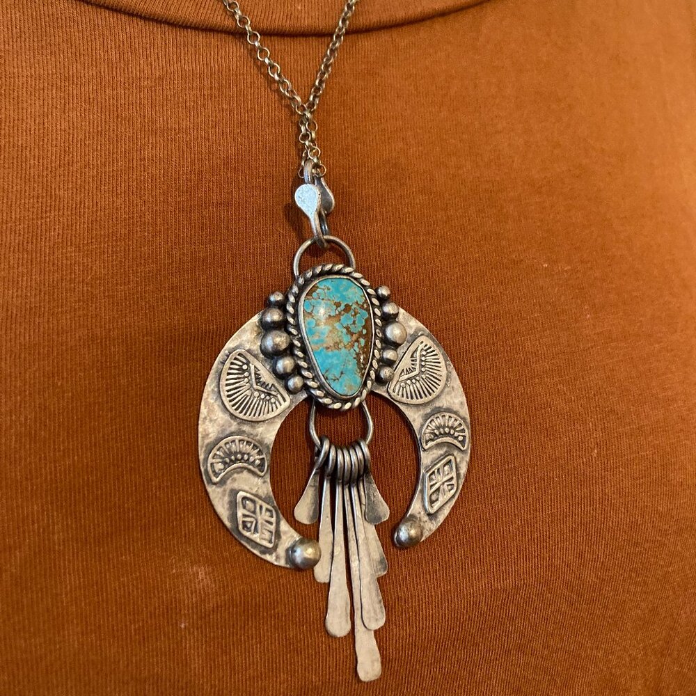Handmade Silver andTurquoise Pendant Necklace by Raegan Hough, Western Style